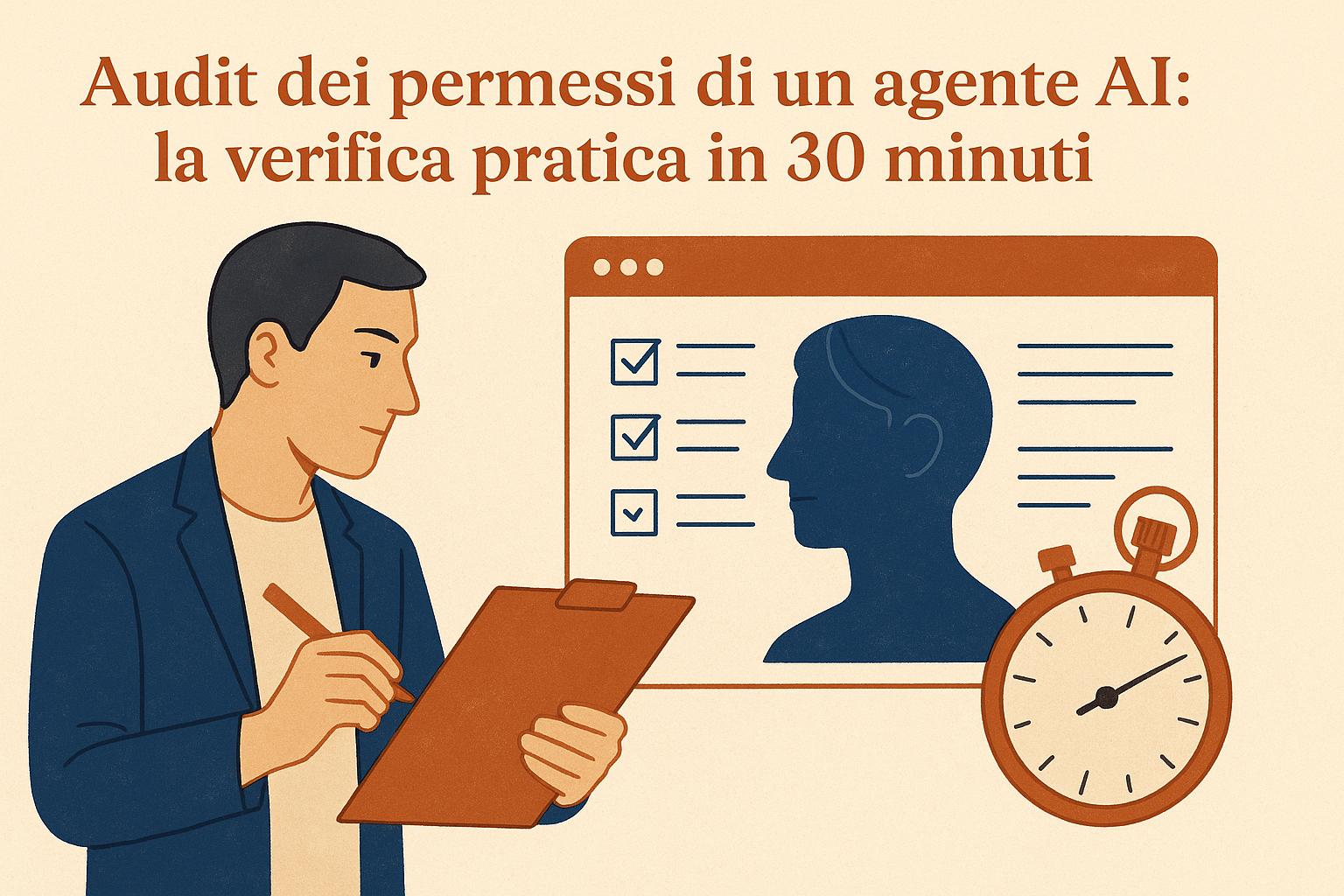 Illustrazione editoriale per audit dei permessi di un agente AI
